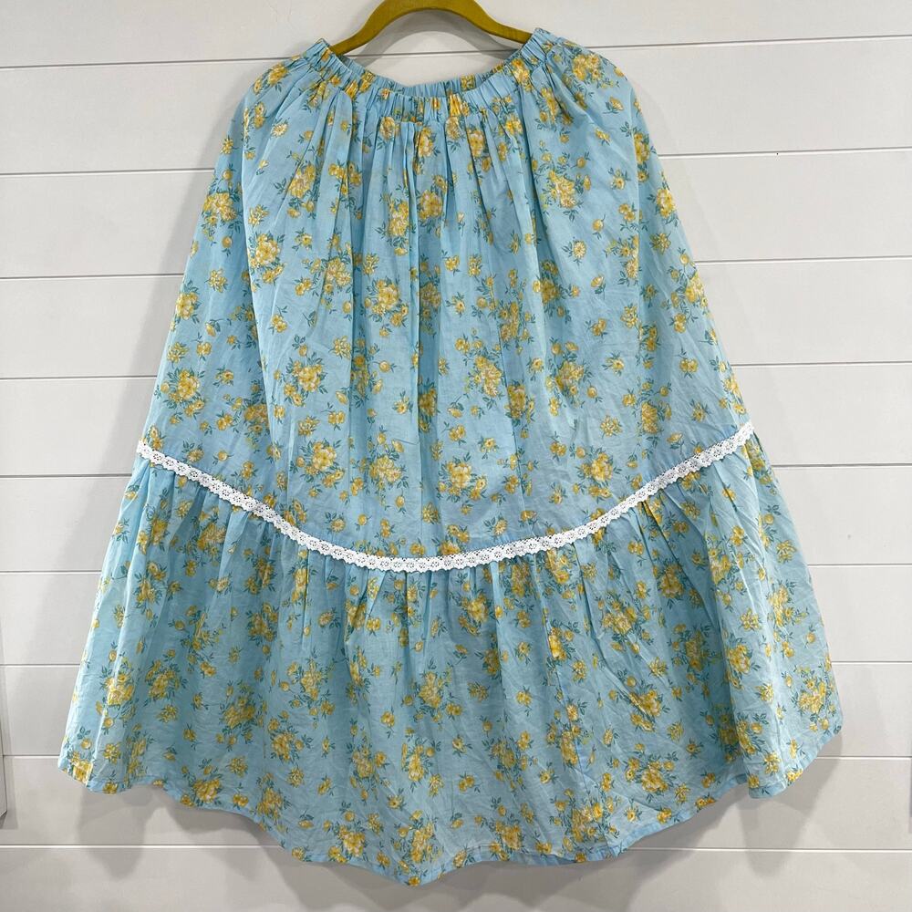 Boho Cottage Style Blue Yellow Flower Floral Spring Skirt Women's size Large